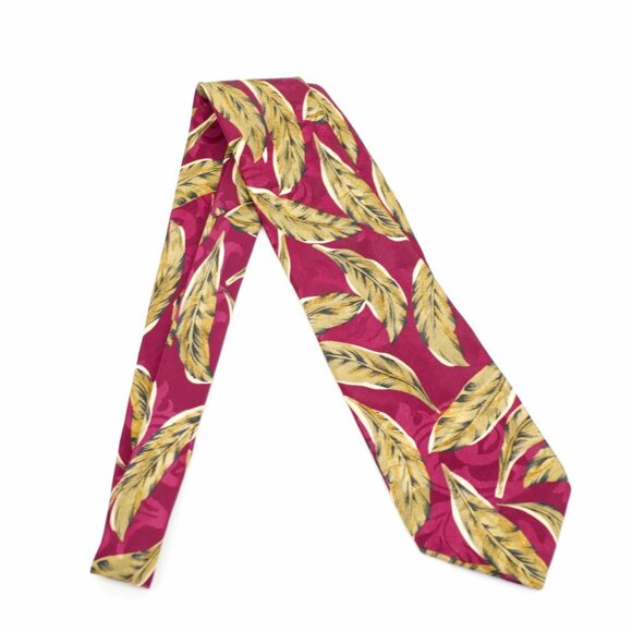 Envoy Limited Edition Jacquard Print Red Brown Tropical Leaf Short Silk Tie - Picture 6 of 6